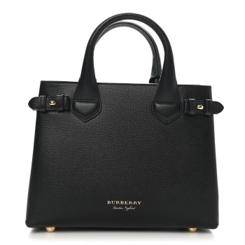 BURBERRY Derby Calfskin House Check Small Banner Tote Black