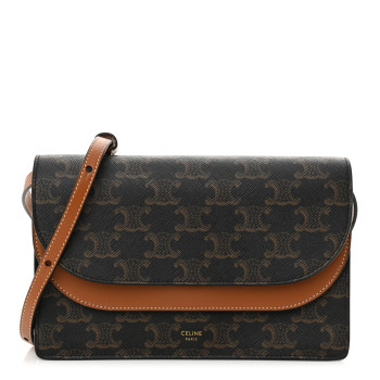 CELINE Triomphe Canvas Lambskin Wallet On Strap Tan
