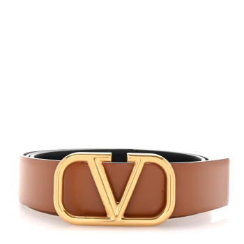 VALENTINO GARAVANI Glossy Calfskin VLogo Reversible 30mm Belt 85 34 Saddle Brown Black