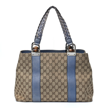 GUCCI Monogram Medium Bamboo Bar Tote Blue