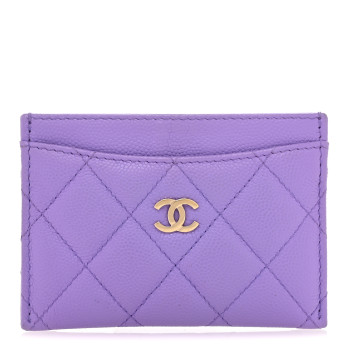 CHANEL Caviar Quilted Card Holder Purple