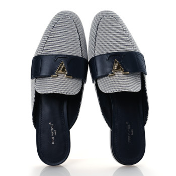 LOUIS VUITTON Canvas LV Mare Open Back Loafers 38 Navy Blue White