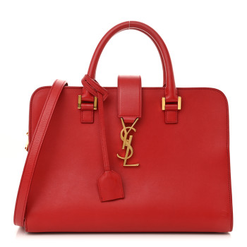 SAINT LAURENT Calfskin Small Monogram Cabas Lipstick Red