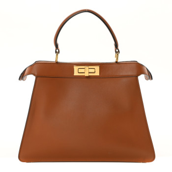 FENDI Vitello Seta Shiny Nappa Medium Peekaboo I SEE U Satchel Brandy Light Rose