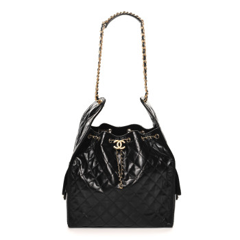 CHANEL Shiny Calfskin Quilted Medium Chanel 25 Handbag Black