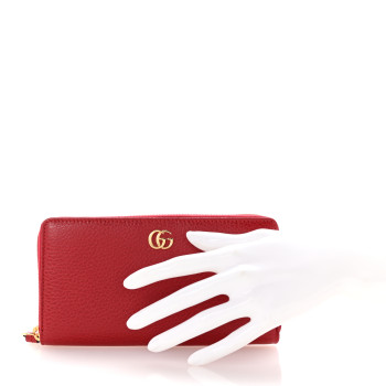 GUCCI Dollar Calfskin GG Marmont Zip Around Wallet Hibiscus Red