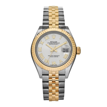 ROLEX Stainless Steel 18K Yellow Gold 28mm Oyster Perpetual Datejust Watch Silver Roman 279173