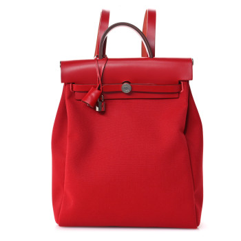 HERMES Military Toile Vache Hunter Herbag a Dos Zip Retourne Backpack Rouge Piment