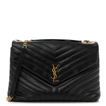 SAINT LAURENT Calfskin Y Quilted Monogram Large Loulou Chain Satchel Black