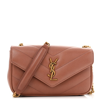 SAINT LAURENT Lambskin Chevron Quilted Mini Loulou Bag Barely Pink