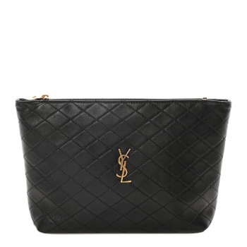 SAINT LAURENT Lambskin Quilted Gaby Cosmetic Pouch Black