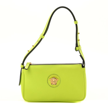 VERSACE Grained Calfskin Medusa Shoulder Bag Lime