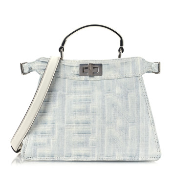 FENDI X MARC JACOBS Bleached Denim Small Peekaboo I SEE U Satchel Off White