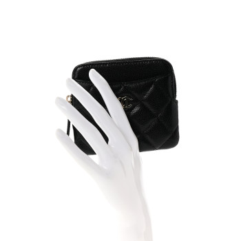 CHANEL Caviar Quilted Zip Card Holder Wallet Black