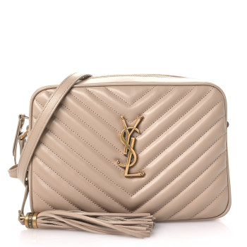 SAINT LAURENT Calfskin Matelasse Monogram Lou Camera Bag Dark Beige