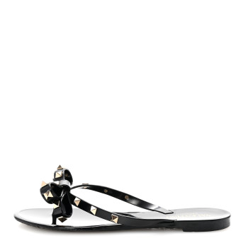 VALENTINO GARAVANI PVC Jelly Rockstud Bow Thong Sandals 38 Black