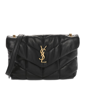 SAINT LAURENT Lambskin Quilted Toy Loulou Puffer Monogram Chain Satchel Black