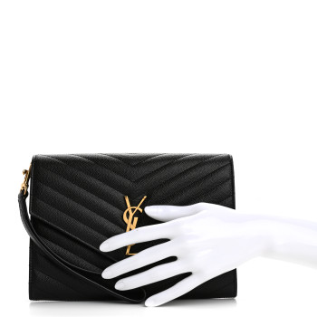 SAINT LAURENT Grain De Poudre Matelasse Chevron Monogram Envelope Clutch Black