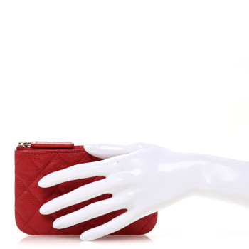 CHANEL Caviar Quilted Small Cosmetic Case Red
