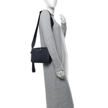 GUCCI GG Supreme Monogram Textured Dollar Calfskin Web Ophidia Wristlet Shoulder Bag Black Blue