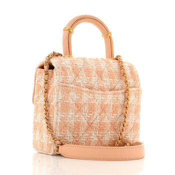 CHANEL Tweed Handle Crush Top Handle Flap Bag Orange Ecru