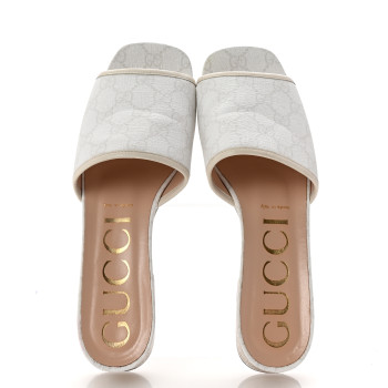 GUCCI GG Supreme Monogram Malaga Kid Platform Mule Sandals 40 White Mystic White