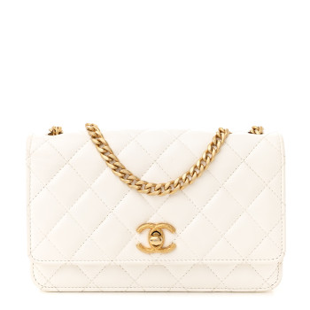 CHANEL Lambskin Quilted Pillow Crush Wallet On Chain WOC White