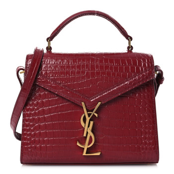 SAINT LAURENT Calfskin Crocodile Embossed Mini Classic Monogram Cassandra Top Handle Red