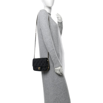 CHANEL Lambskin Quilted Chain Around Mini Flap Bag Black
