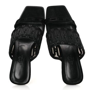 HERMES Suede Goatskin Mesh Joia 55 Mule Sandals 36 Black
