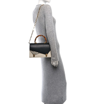 GUCCI Calfskin Snakeskin Medium Ottilia Top Handle Bag  White Black