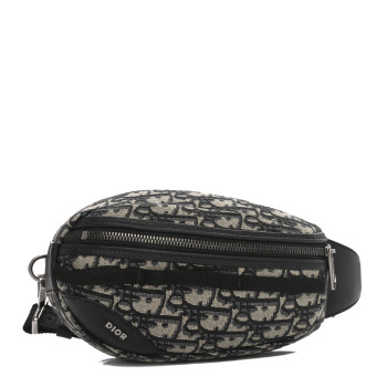 CHRISTIAN DIOR Grained Calfskin Oblique Scarab Sling Bag Blue Black