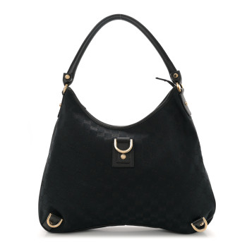 GUCCI Denim Monogram Abbey D Ring Hobo Black