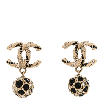 CHANEL Crystal CC Ball Drop Earrings Gold Black