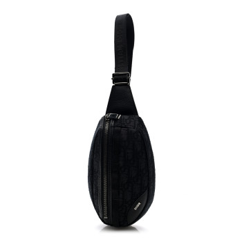 CHRISTIAN DIOR Grained Calfskin Oblique Scarab Sling Bag Black