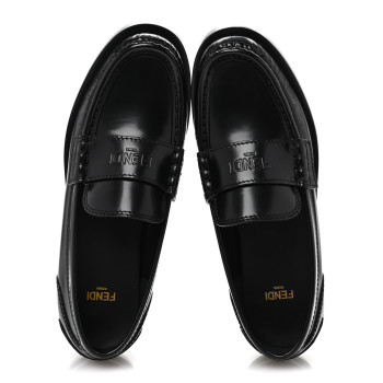 FENDI Vitello Logo Loafers 36.5 Black