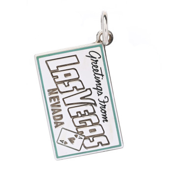 TIFFANY Sterling Silver Enamel Las Vegas Postcard Charm Blue