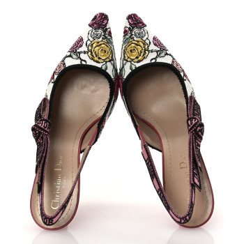 CHRISTIAN DIOR Canvas Embroidered Florilegio Ribbon J'Adior Slingback 65mm Pumps 37.5 White Multicolor