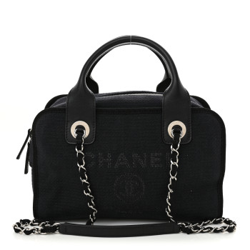 CHANEL Mixed Fibers Small Deauville Bowling Bag Navy Blue CHANEL Mixed Fibers Small Deauville Bowling Bag Navy Blue