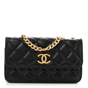 CHANEL Quilted Pillow Crush Flap Phone Holder With Chain Black