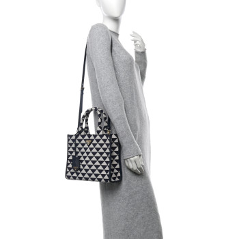 PRADA Jacquard Saffiano Triangolo Symbole Embroidered Small Tote Baltico Talco