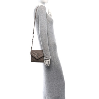 SAINT LAURENT Calfskin Y Quilted Monogram Toy Loulou Crossbody Bag Mink