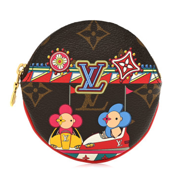 LOUIS VUITTON Monogram 2020 Christmas Animation Bumper Cars Round Coin Purse Coquelicot