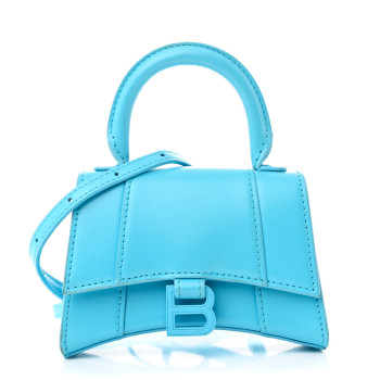 BALENCIAGA Shiny Box Calfskin Tonal B Hourglass Top Handle Bag Mini Azur