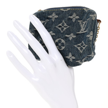 LOUIS VUITTON Monogram Denim Pochette Speedy PM Key Holder Blue
