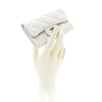 CHANEL Caviar Quilted Flap Card Holder Wallet White