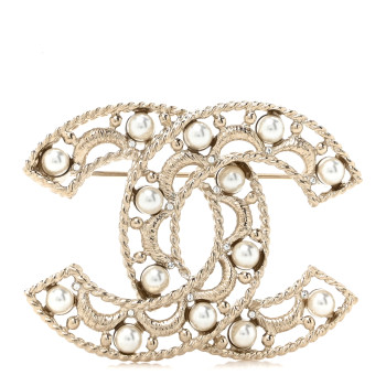CHANEL Pearl Chain CC Brooch Gold