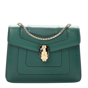 BULGARI Calfskin Small Serpenti Forever Snake Strap Crossbody Bag Emerald Green