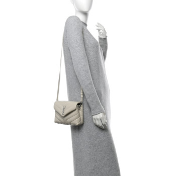 SAINT LAURENT Calfskin Y Quilted Monogram Toy Loulou Crossbody Bag Crema Soft