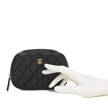 CHANEL Caviar Quilted Small Curvy Pouch Cosmetic Case Black